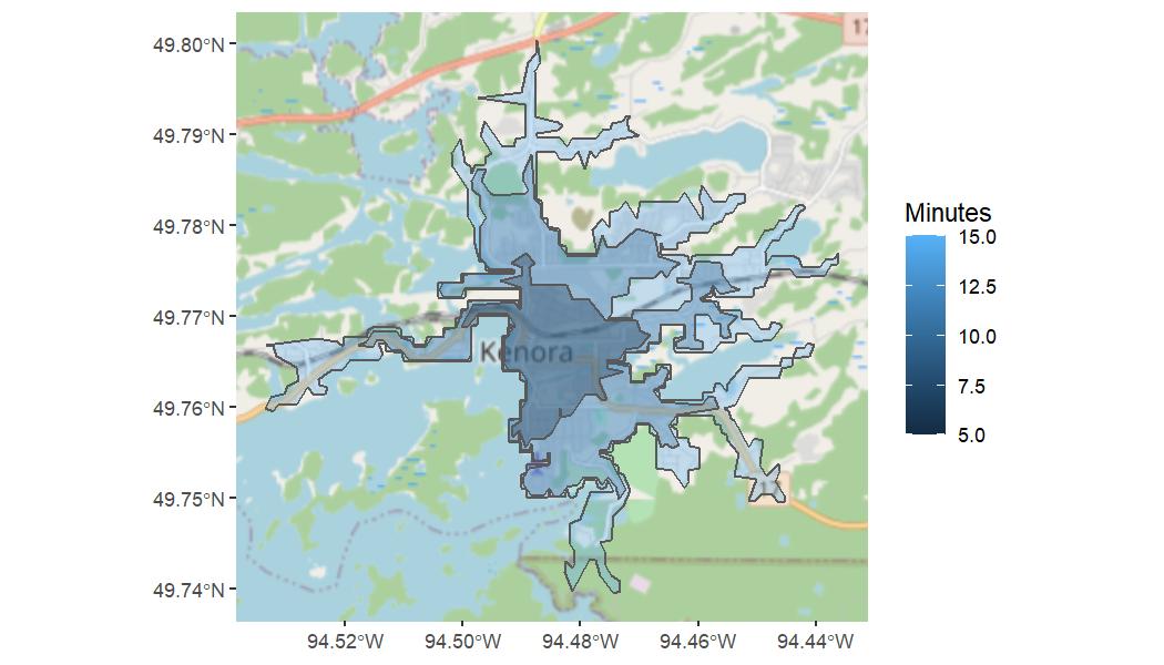 plot of chunk map_isochrone_kenora